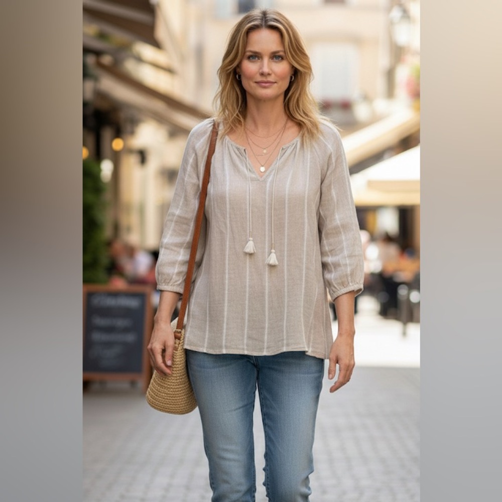 Boho Beige Striped Top